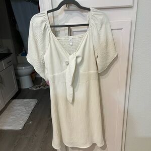 Elegant Cream Tie-Front Dress